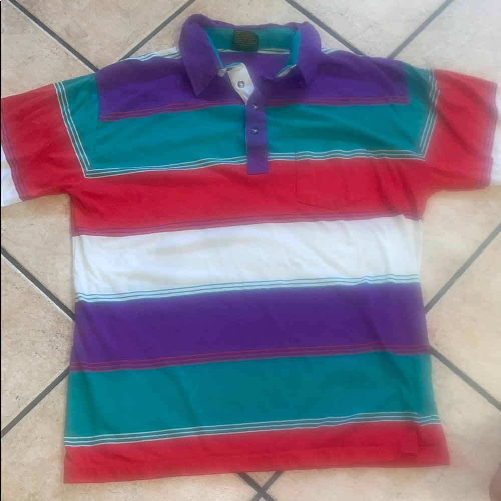 CHIP BECK vintage 90’s purple teal striped polo shirt